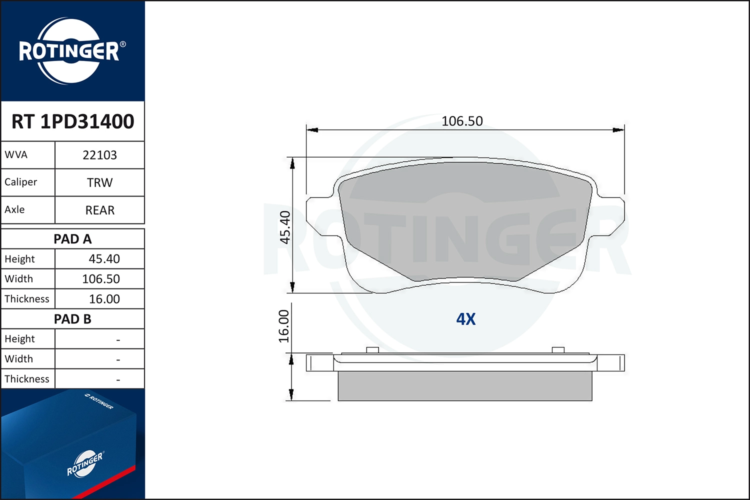 Brake Pad Set, disc brake (RT 1PD31400)