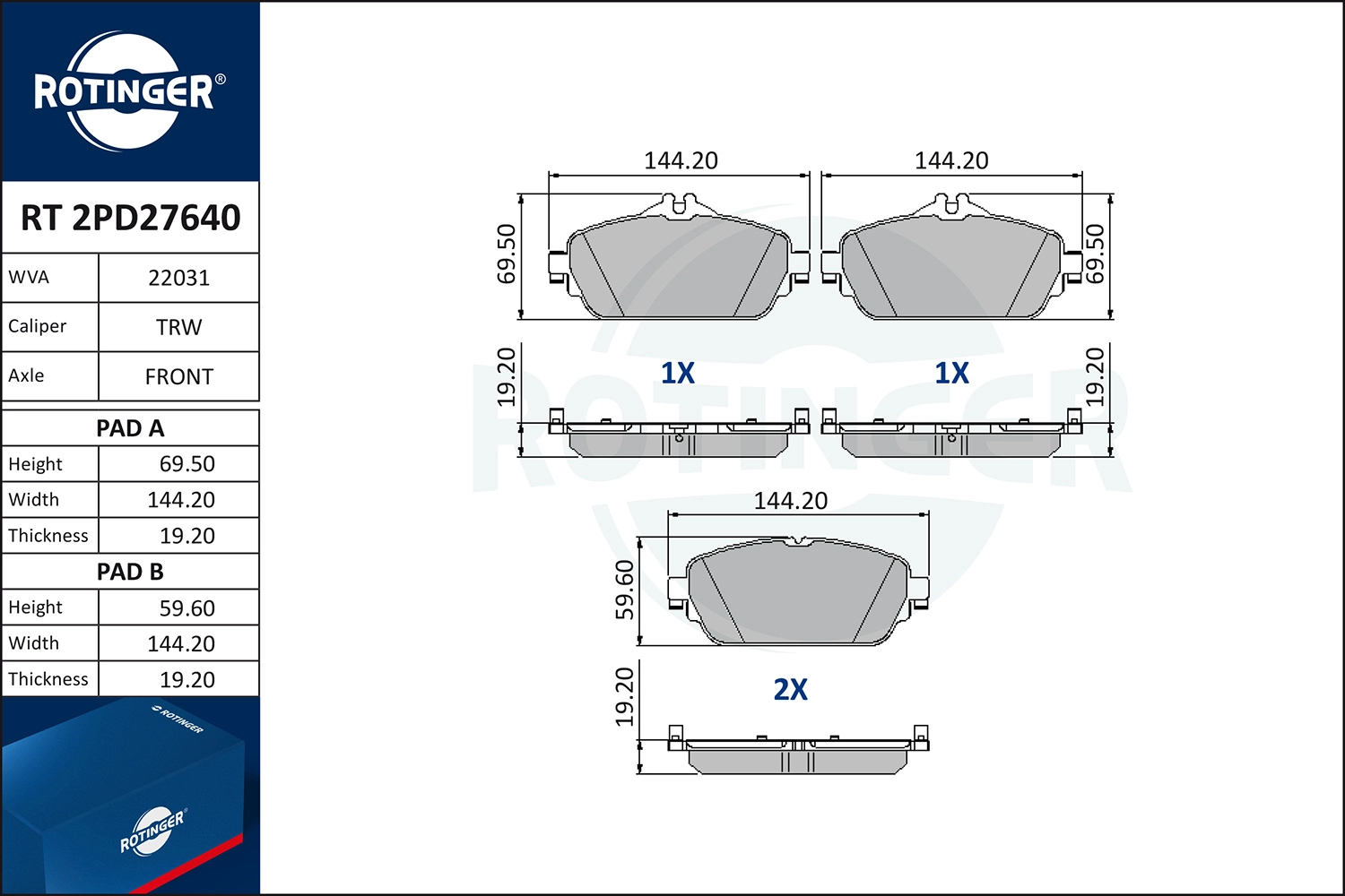 Brake Pad Set, disc brake (RT 2PD27640)