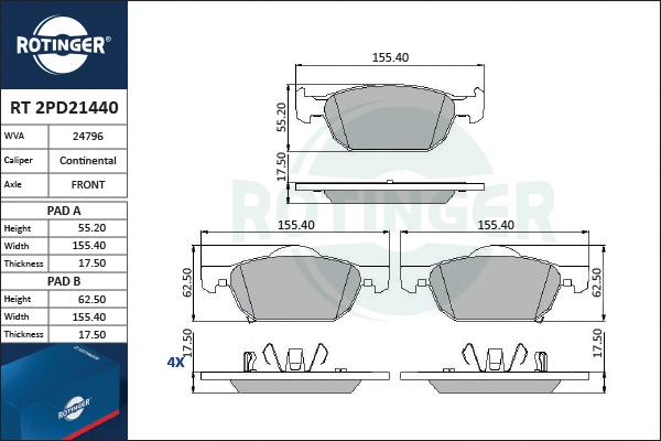 Brake Pad Set, disc brake (RT 2PD21440)