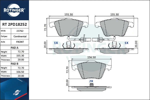 Brake Pad Set, disc brake (RT 2PD18252)