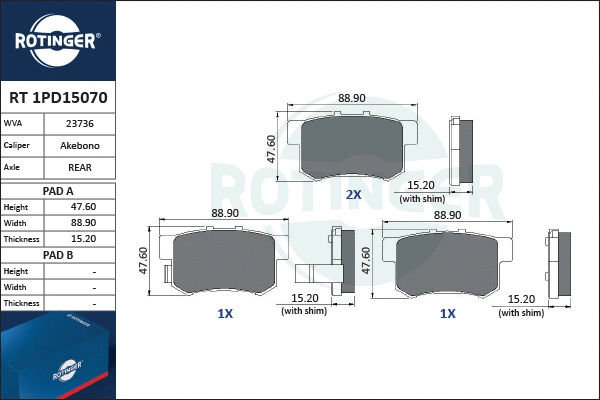 Brake Pad Set, disc brake (RT 1PD15070)