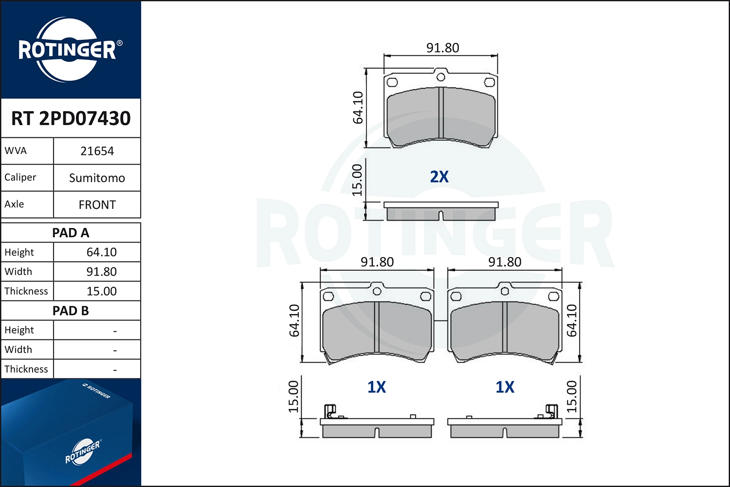 Brake Pad Set, disc brake (RT 2PD07430)