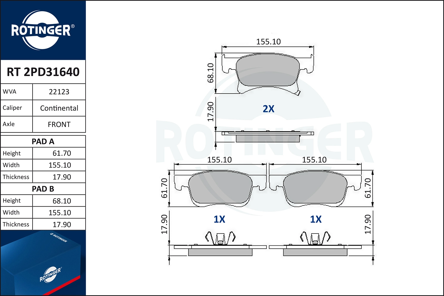 Brake Pad Set, disc brake (RT 2PD31640)