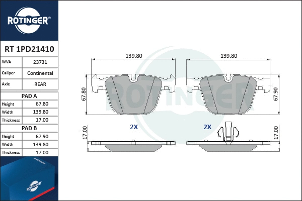 Brake Pad Set, disc brake (RT 1PD21410)