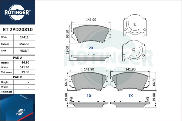 Brake Pad Set, disc brake (RT 2PD20810)