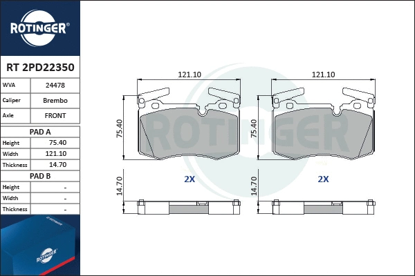 Brake Pad Set, disc brake (RT 2PD22350)