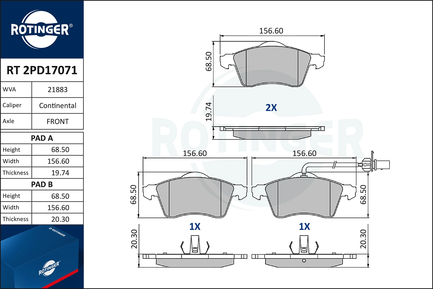 Brake Pad Set, disc brake (RT 2PD17071)