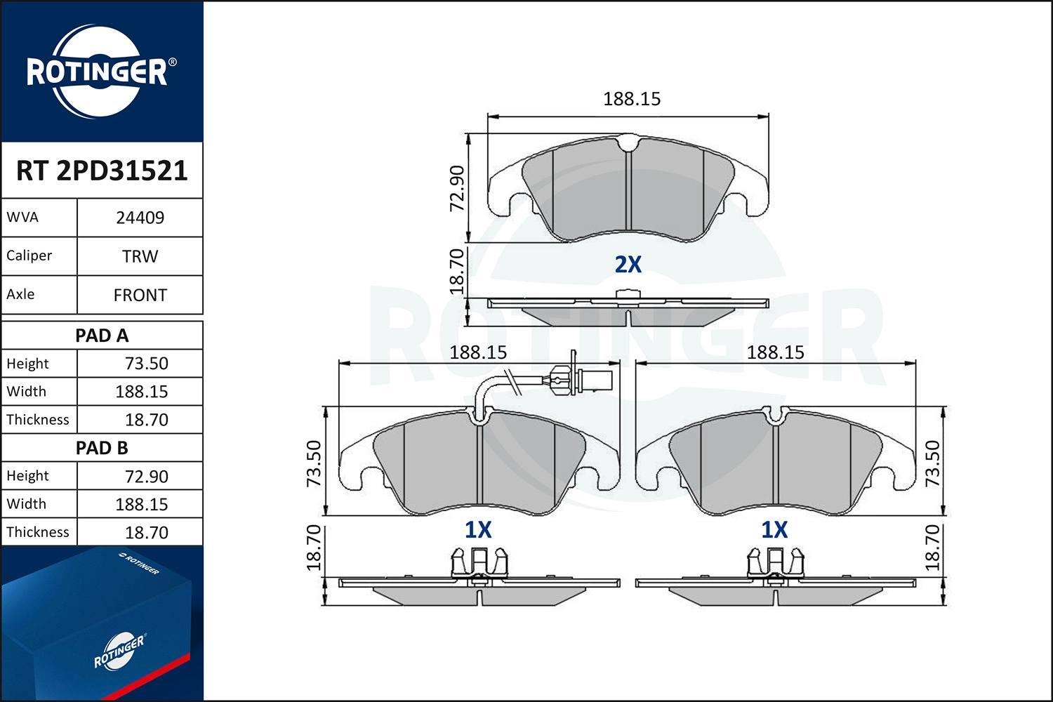 Brake Pad Set, disc brake (RT 2PD31521)