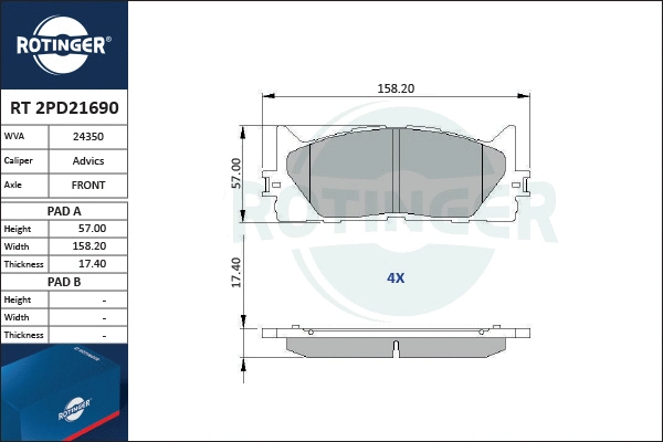 Brake Pad Set, disc brake (RT 2PD21690)