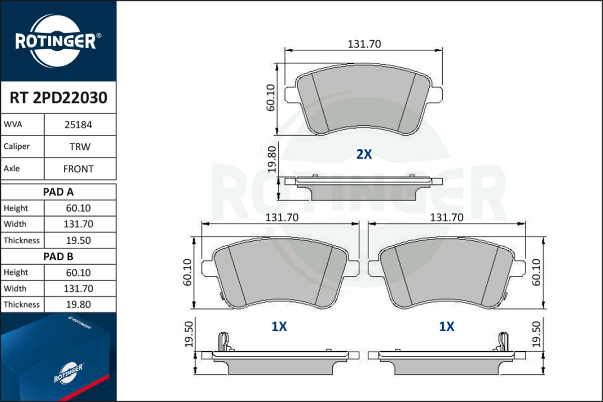 Brake Pad Set, disc brake (RT 2PD22030)