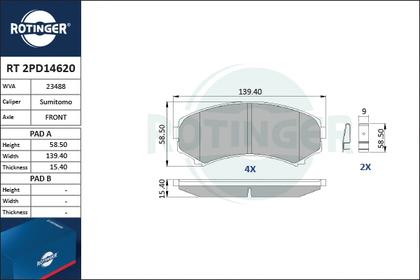 Brake Pad Set, disc brake (RT 2PD14620)