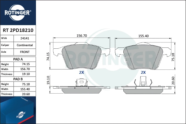 Brake Pad Set, disc brake (RT 2PD18210)