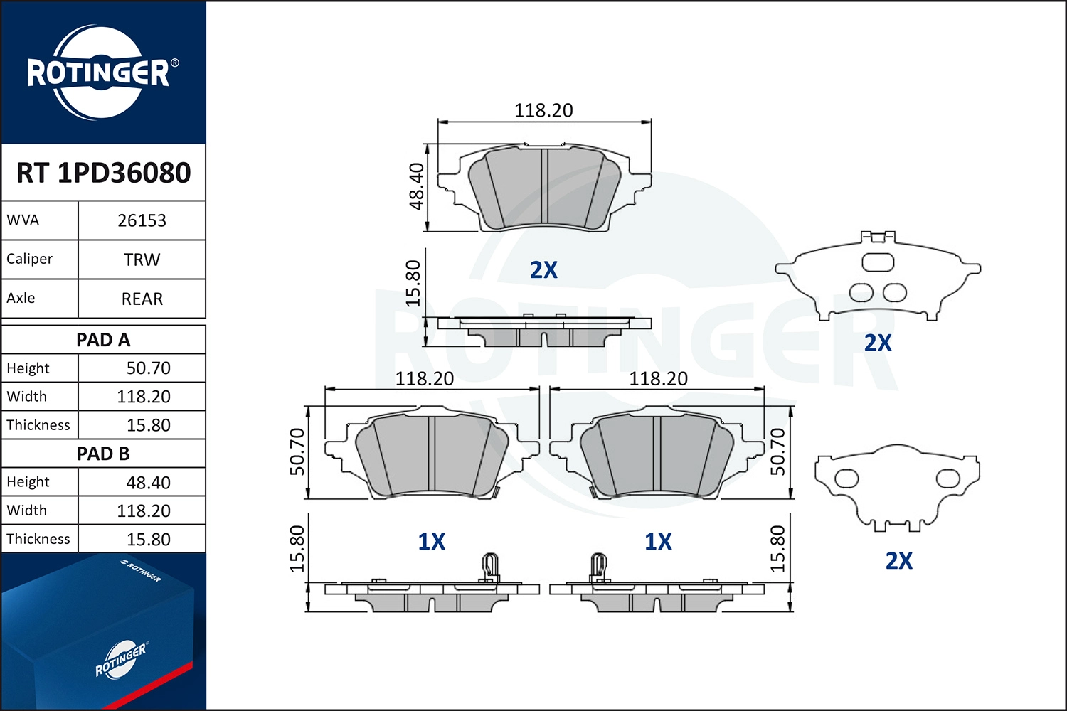 Brake Pad Set, disc brake (RT 1PD36080)