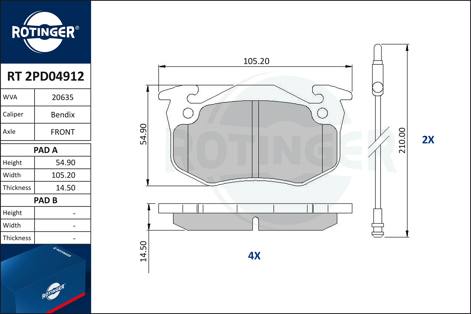 Brake Pad Set, disc brake (RT 2PD04912)