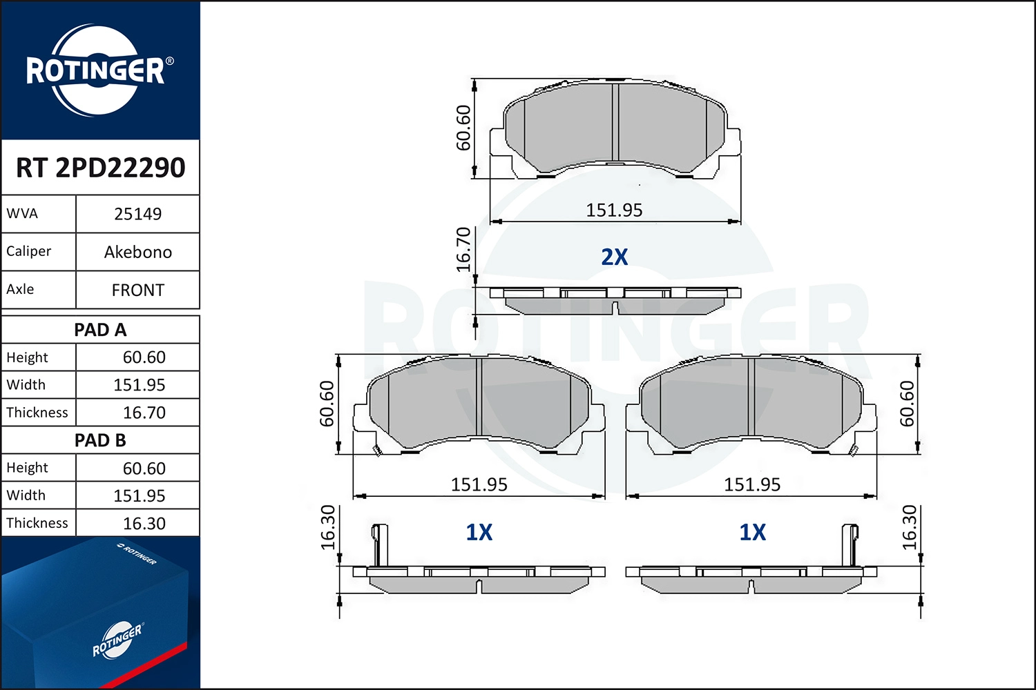 Brake Pad Set, disc brake (RT 2PD22290)