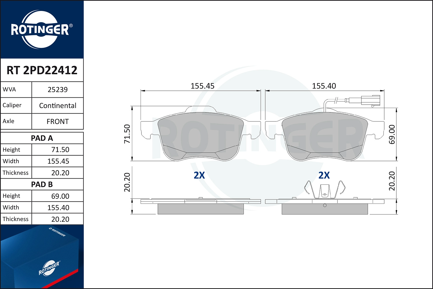Brake Pad Set, disc brake (RT 2PD22412)