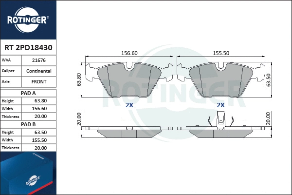 Brake Pad Set, disc brake (RT 2PD18430)