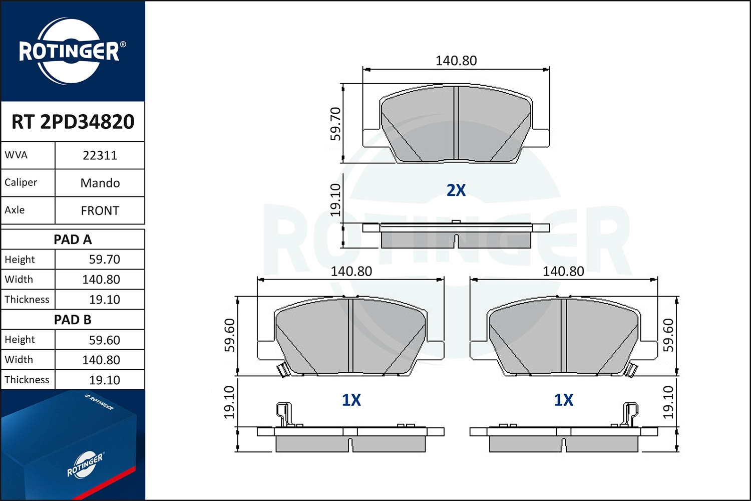 Brake Pad Set, disc brake (RT 2PD34820)