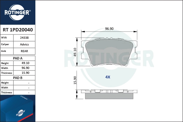 Brake Pad Set, disc brake (RT 1PD20040)