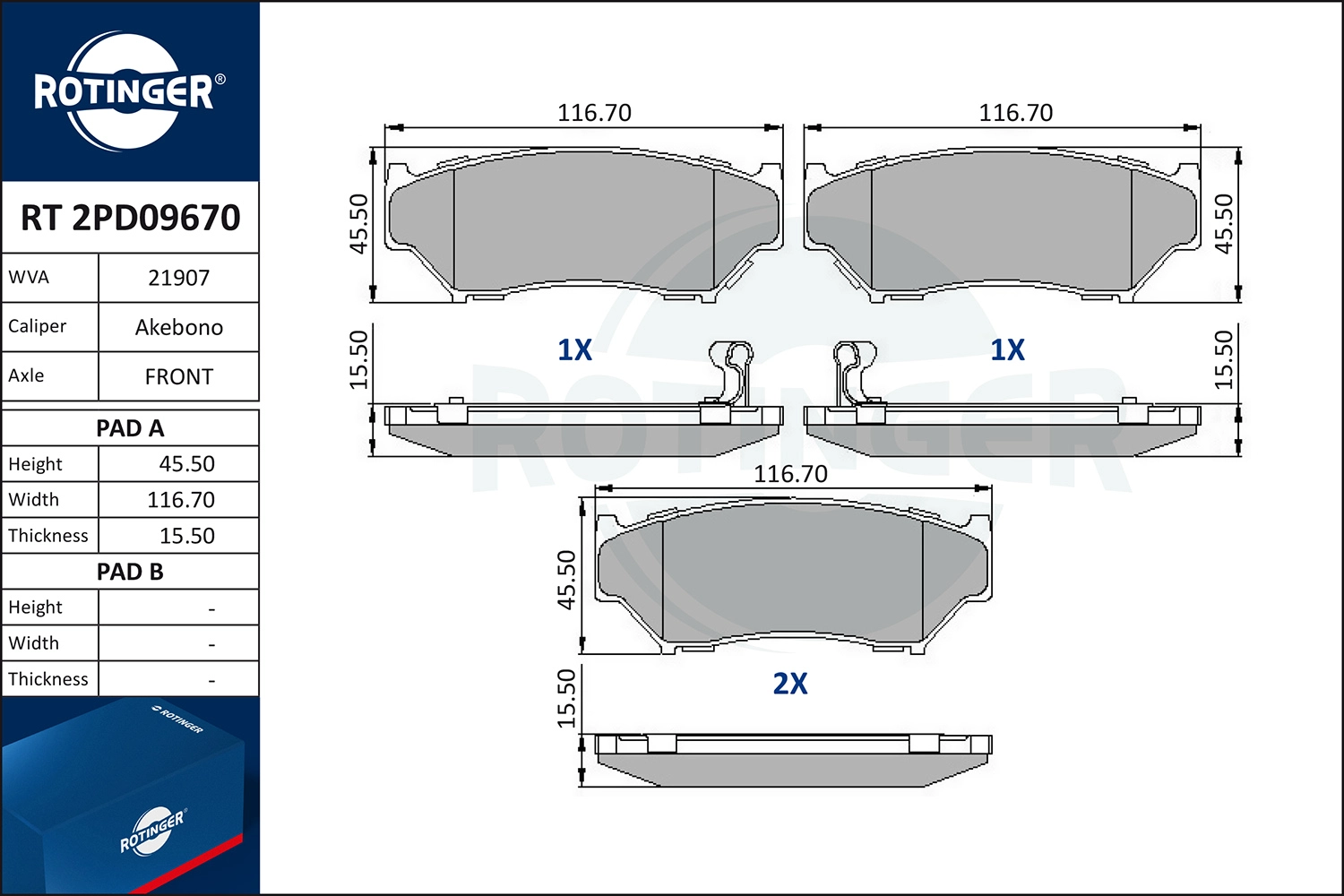 Brake Pad Set, disc brake (RT 2PD09670)