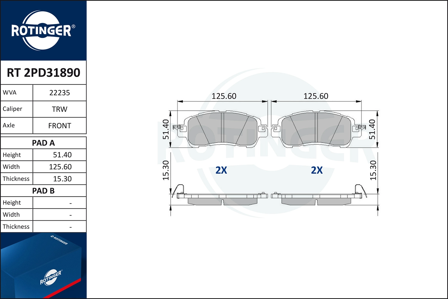 Brake Pad Set, disc brake (RT 2PD31890)