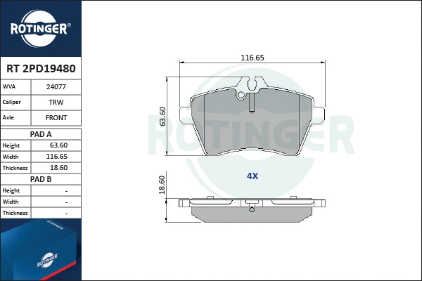 Brake Pad Set, disc brake (RT 2PD19480)