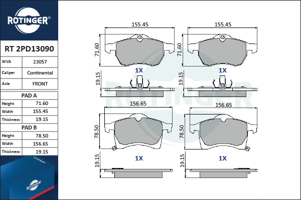 Brake Pad Set, disc brake (RT 2PD13090)