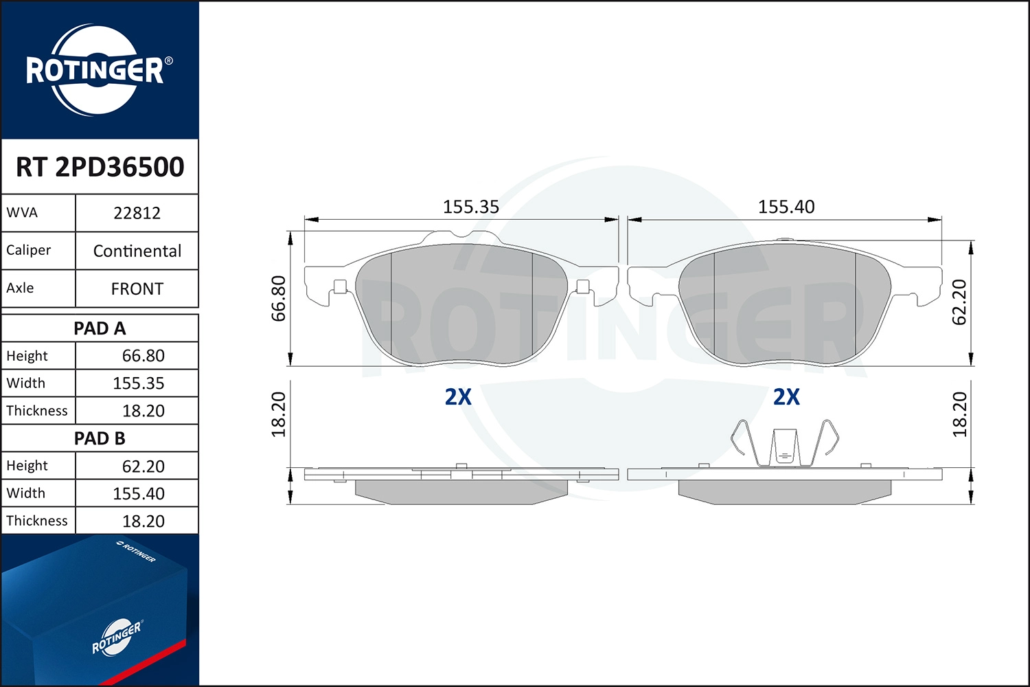 Brake Pad Set, disc brake (RT 2PD36500)