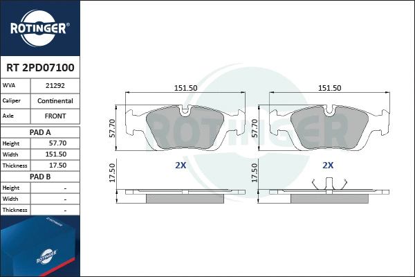 Brake Pad Set, disc brake (RT 2PD07100)