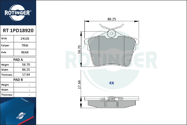 Brake Pad Set, disc brake (RT 1PD18920)