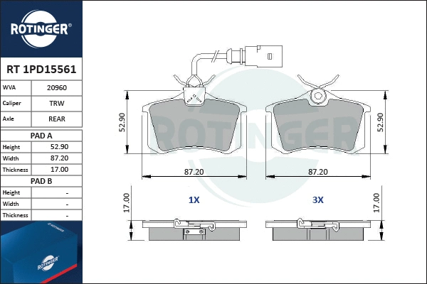 Brake Pad Set, disc brake (RT 1PD15561)