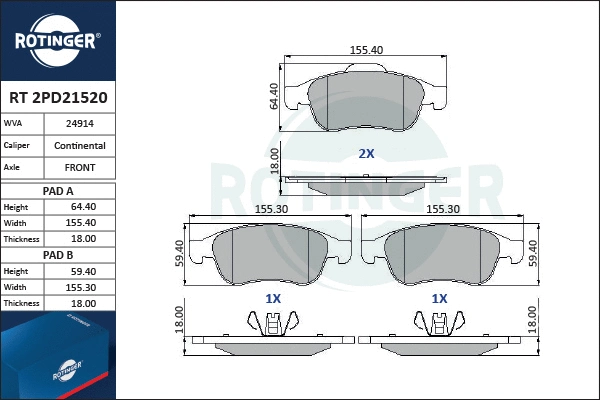 Brake Pad Set, disc brake (RT 2PD21520)