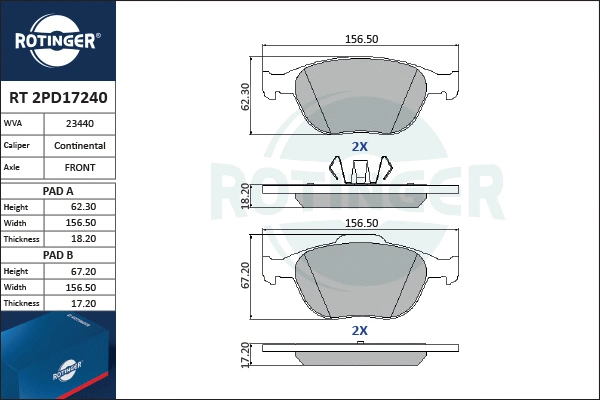 Brake Pad Set, disc brake (RT 2PD17240)