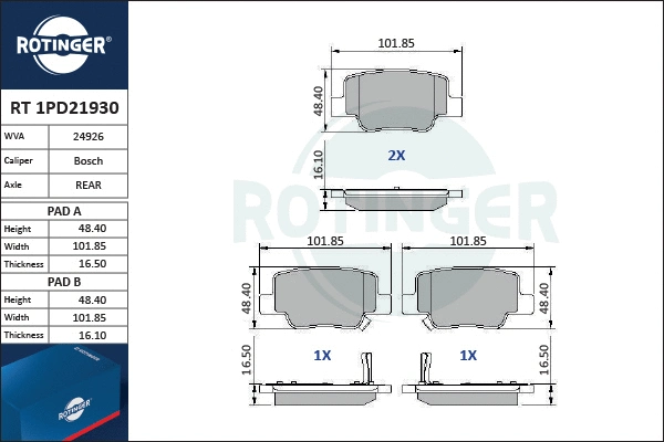 Brake Pad Set, disc brake (RT 1PD21930)