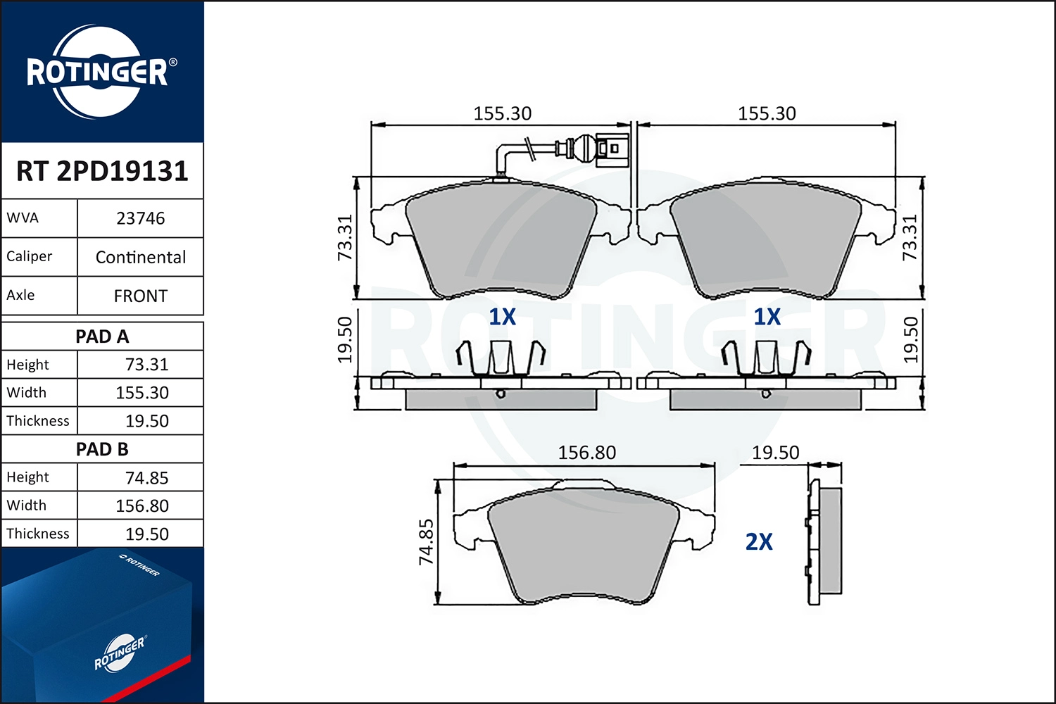 Brake Pad Set, disc brake (RT 2PD19131)