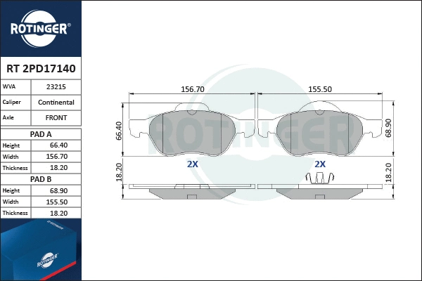 Brake Pad Set, disc brake (RT 2PD17140)