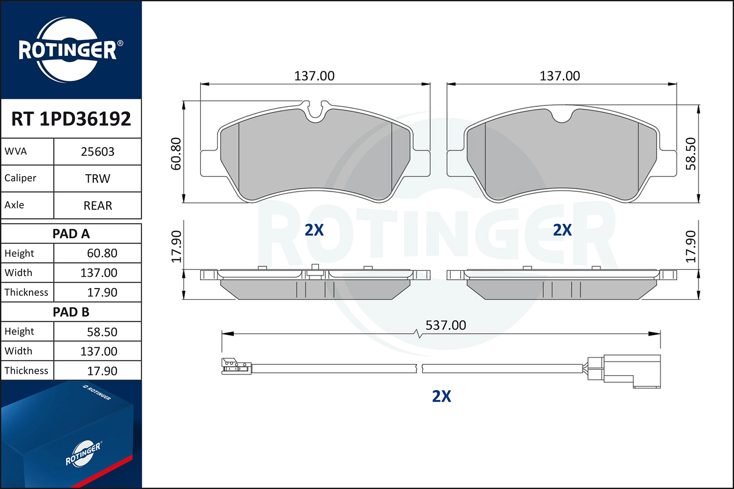 Brake Pad Set, disc brake (RT 1PD36192)