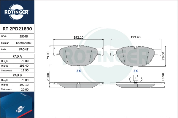 Brake Pad Set, disc brake (RT 2PD21890)