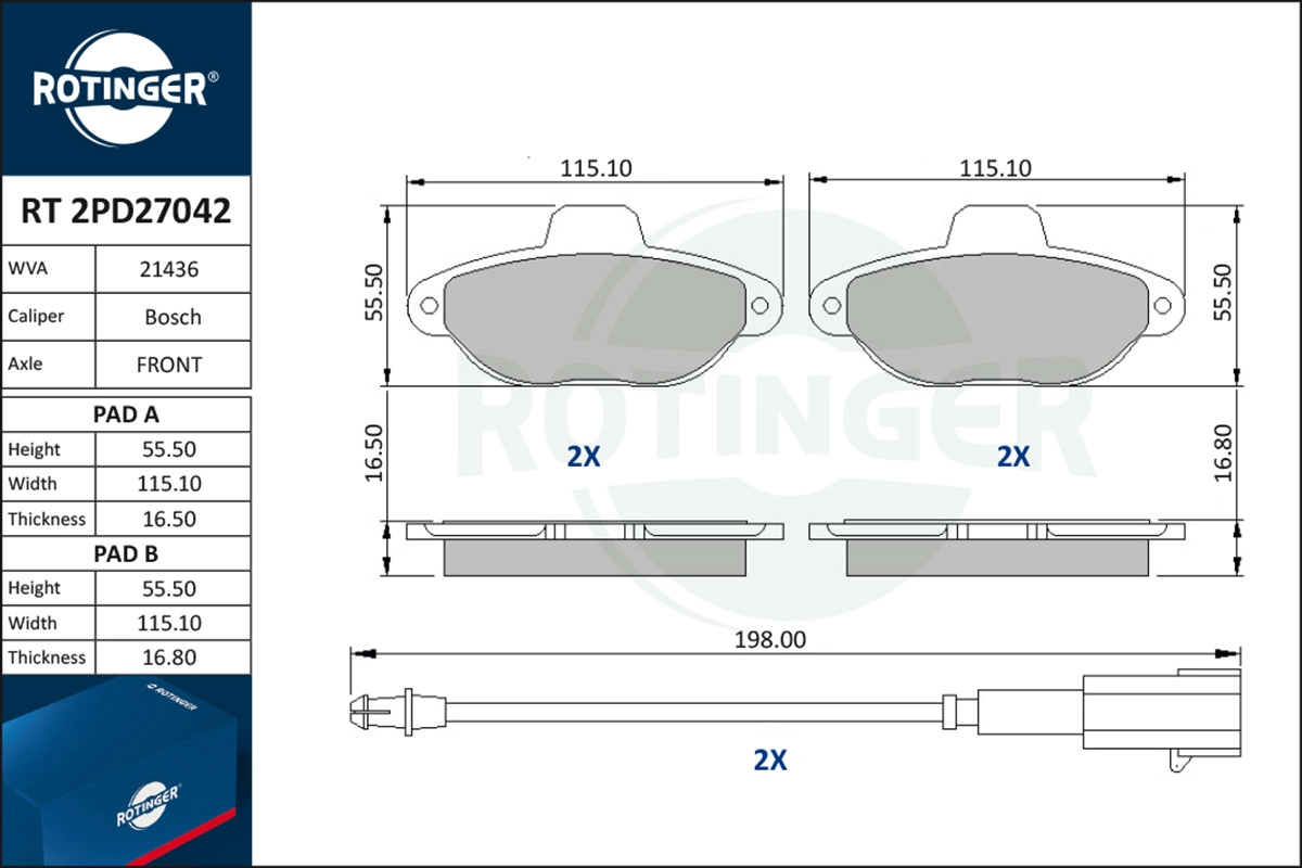 Brake Pad Set, disc brake (RT 2PD27042)