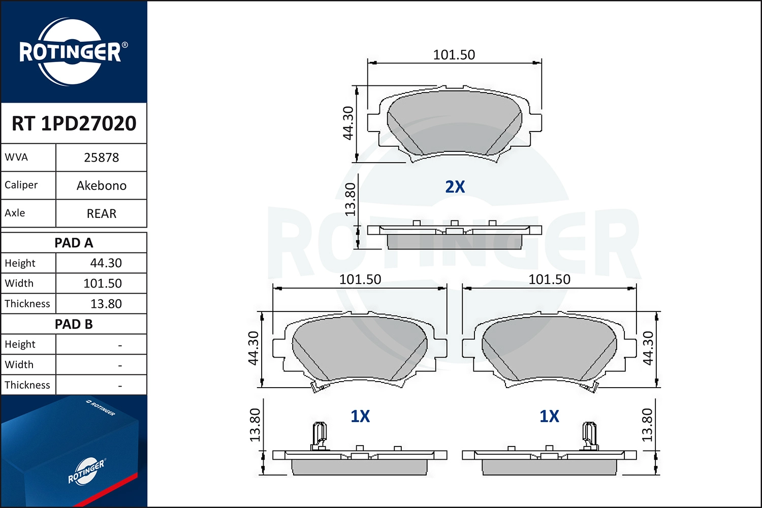 Brake Pad Set, disc brake (RT 1PD27020)