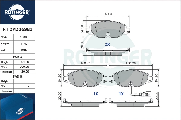 Brake Pad Set, disc brake (RT 2PD26981)