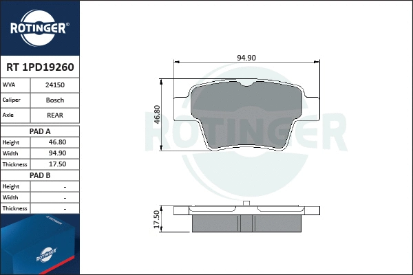 Brake Pad Set, disc brake (RT 1PD19260)