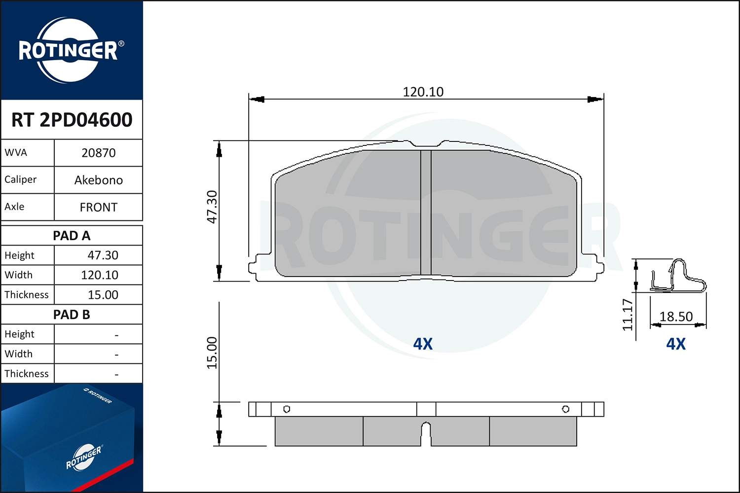 Brake Pad Set, disc brake (RT 2PD04600)