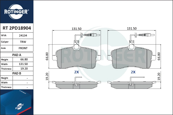 Brake Pad Set, disc brake (RT 2PD18904)