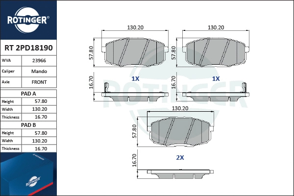 Brake Pad Set, disc brake (RT 2PD18190)