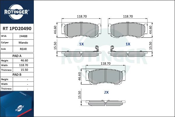 Brake Pad Set, disc brake (RT 1PD20490)