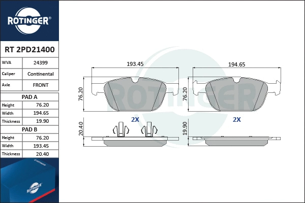 Brake Pad Set, disc brake (RT 2PD21400)