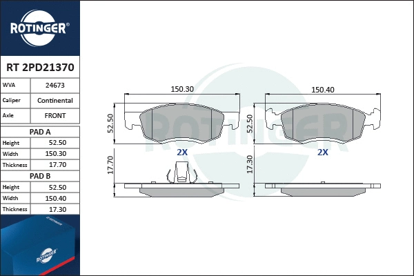 Brake Pad Set, disc brake (RT 2PD21370)