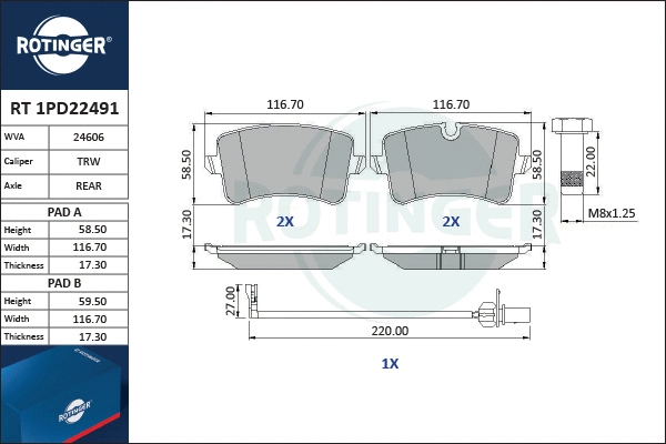Brake Pad Set, disc brake (RT 1PD22491)