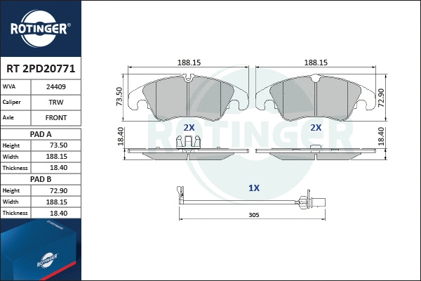 Brake Pad Set, disc brake (RT 2PD20771)